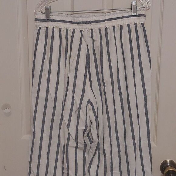 J.crew Striped Linen Cotton Blend Wide Leg Drawstring Paper Bag Pants Size M - Picture 6 of 8